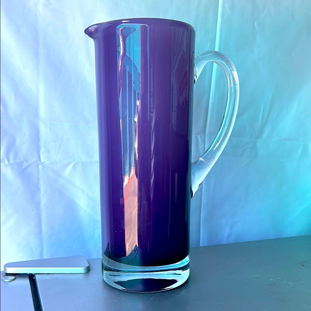 EGO Glass Pitcher in Lavender. 10” tall & 4” across. Never used